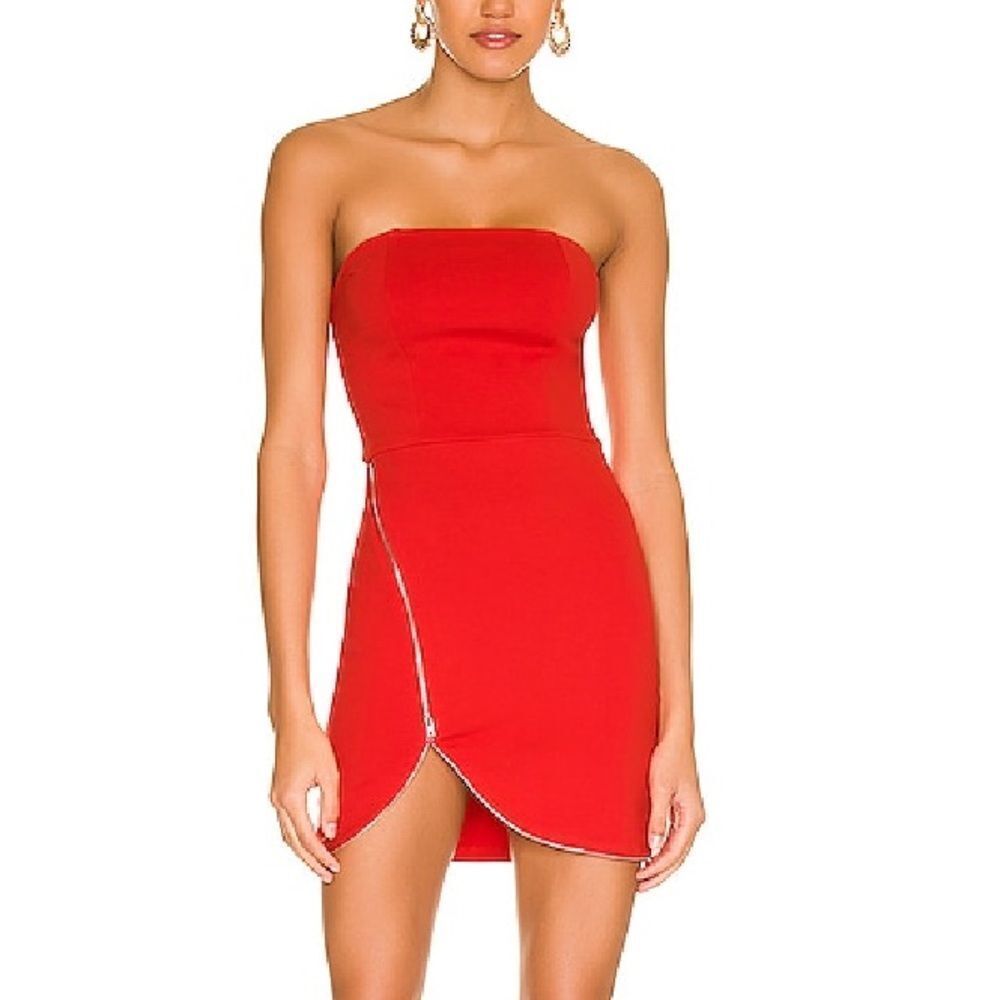 Superdown nylah front zip dress Strapless Red Mini zipper Revolve S